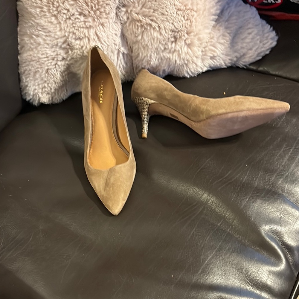 Coach Tan and Silver Heels Elegant Stiletto Pumps